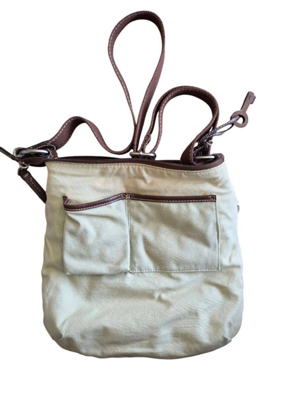 Fossil Key-Per Vintage Patchwork Square Crossbody Bag Canvas Wood Key ZB2945 - Picture 12 of 16